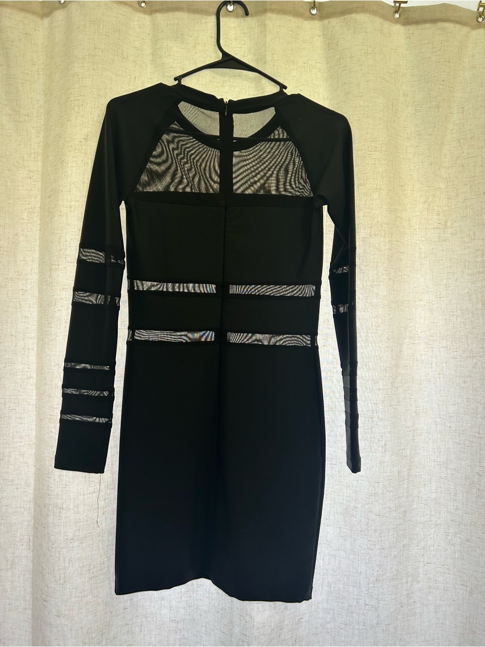 Torn by Ronny Kobo Black Long-Sleeve Mesh Panel Bodycon Dress
